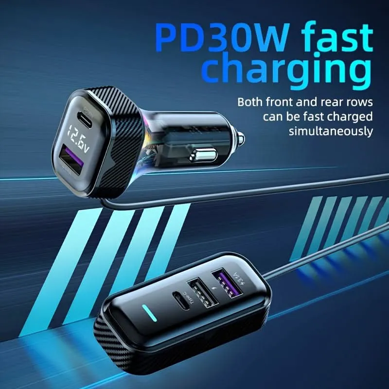 PD30W Fast Car Charger – 6-Port USB Expansion