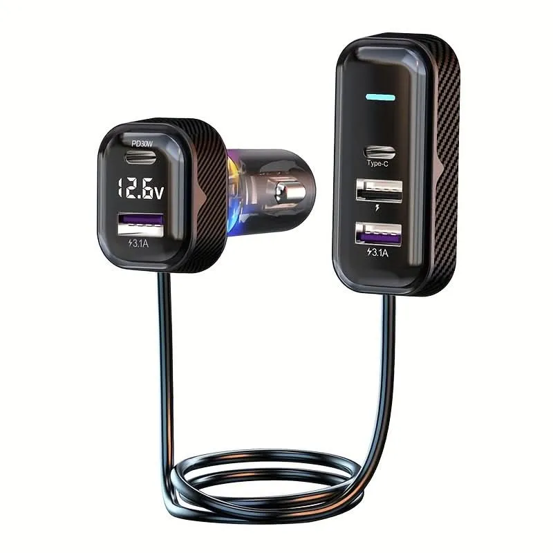 PD30W Fast Car Charger – 6-Port USB Expansion