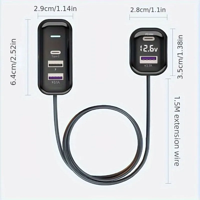 PD30W Fast Car Charger – 6-Port USB Expansion
