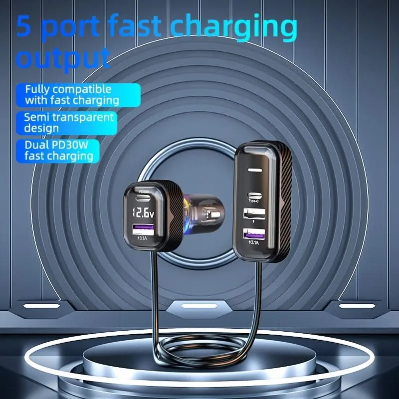 PD30W Fast Car Charger – 6-Port USB Expansion