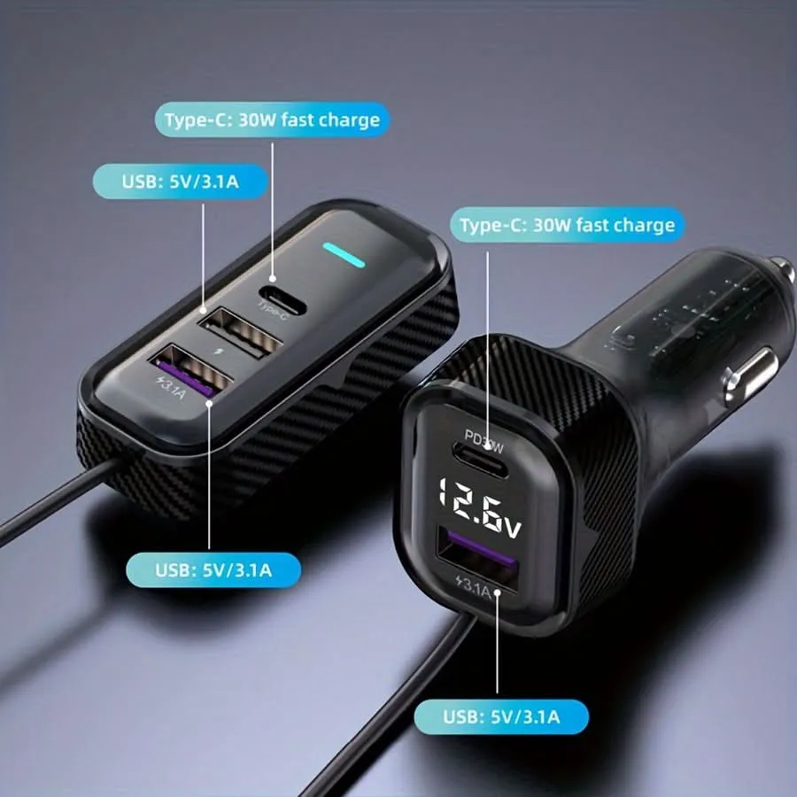 PD30W Fast Car Charger – 6-Port USB Expansion
