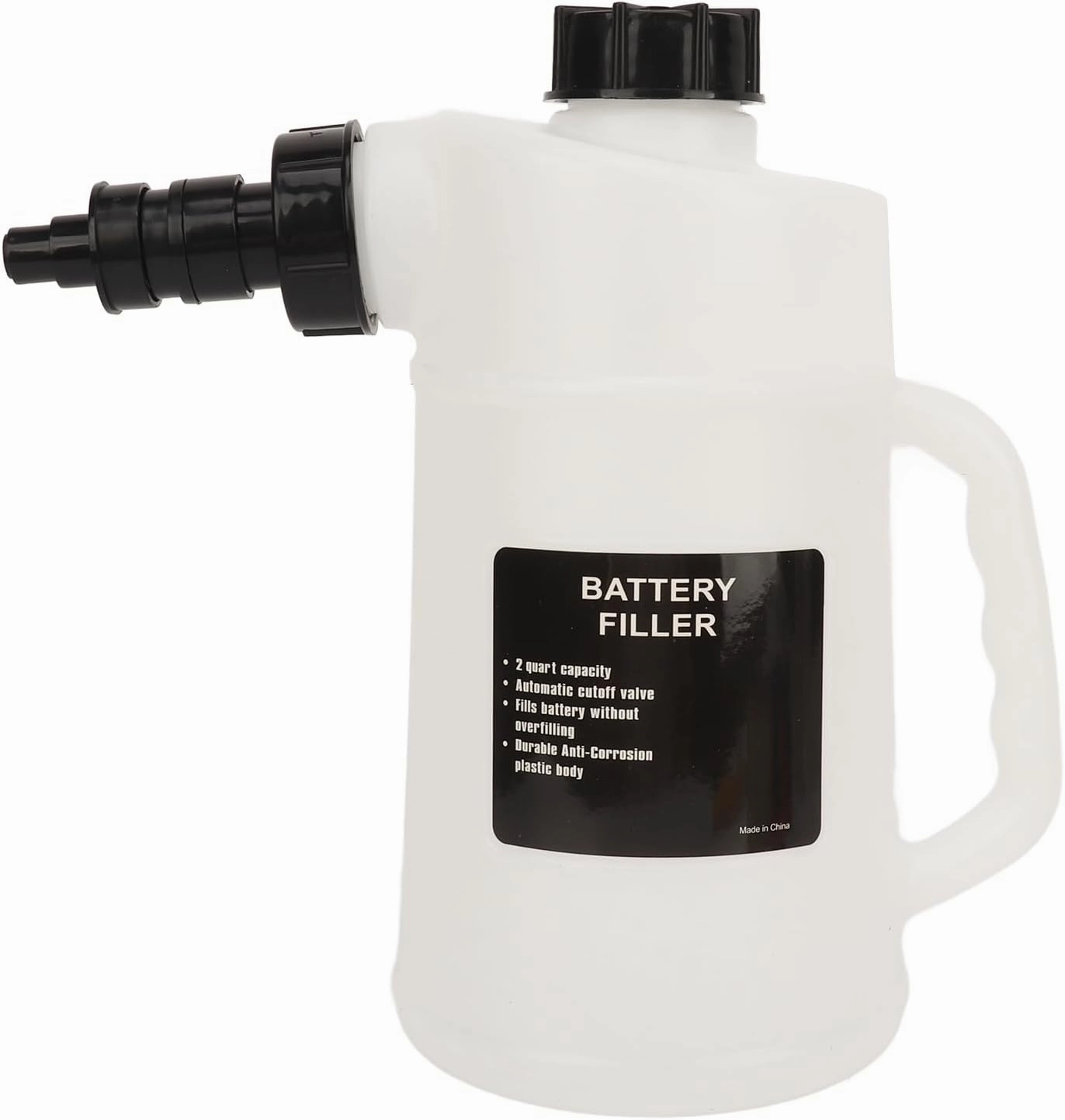 PerGar Car Battery Filler, Heavy Duty Battery Filler, 2 Liter Battery Filler Car Battery Liquid Filling Jug Dripfree Auto Shutoff Valve for Cars Trucks RV Golf Carts