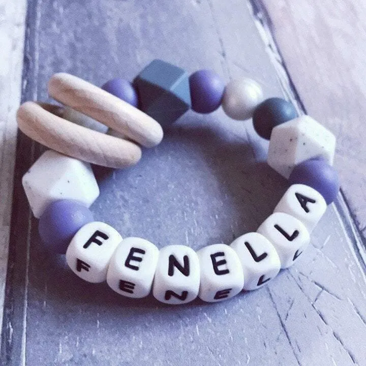 Personalised Silicone Teething Ring - Purple/Gritty