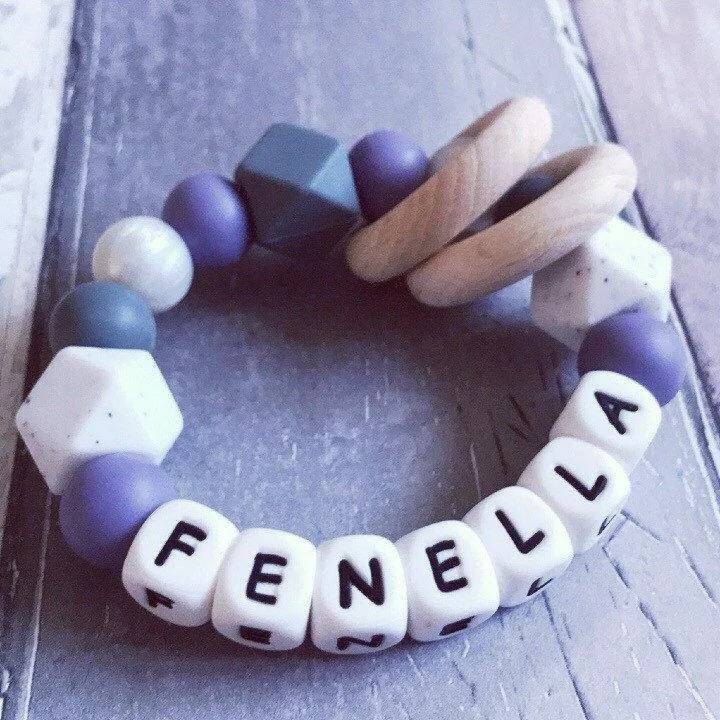 Personalised Silicone Teething Ring - Purple/Gritty
