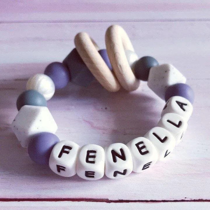 Personalised Silicone Teething Ring - Purple/Gritty