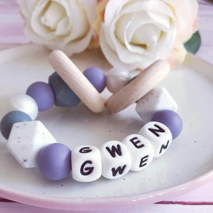 Personalised Silicone Teething Ring - Purple/Gritty
