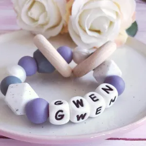 Personalised Silicone Teething Ring - Purple/Gritty