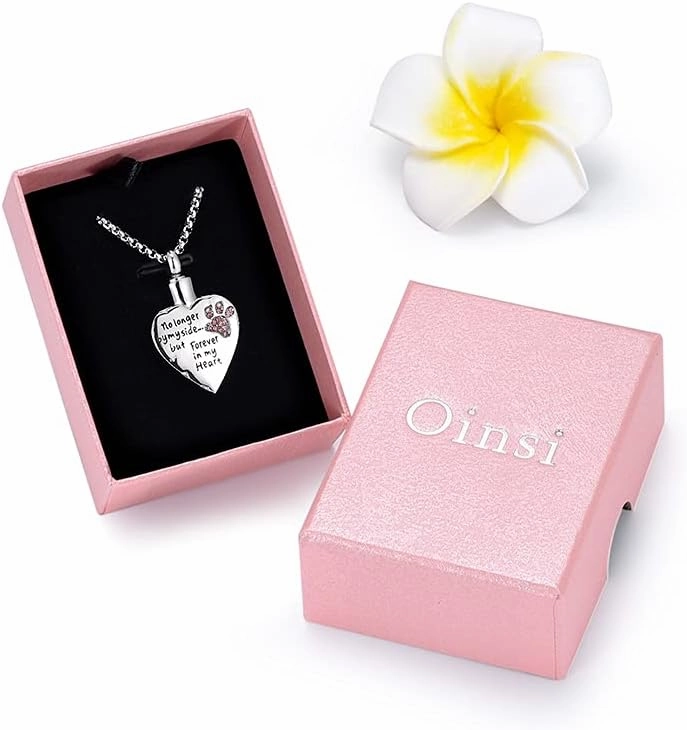 Pet Memorial Jewelry Hold Multi-color Crystal Dog Paw Heart Cremation Necklace For Ashes -No Longer By My Side But Forever In My Heart Keepsake Pendant