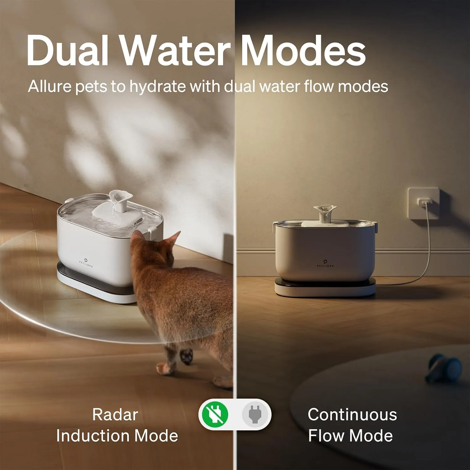 PETLIBRO Cordless Cat Water Fountain, Rechargeable Battery Operated Wireless Pet Water Fountain, 2.5L/84oz Cat Water Dispenser for Drinking with Quiet Pump Stainless Steel Tray Easy Clean BPA-Free