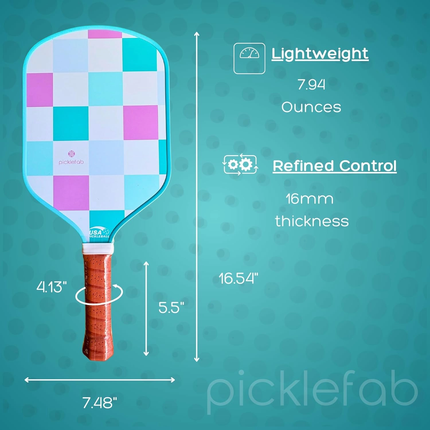 Pickleball Paddle for Women | Cute Pickleball Paddles with Textured Fiberglass Surface | Lightweight 8oz, 16mm Core, 16.5” Length | Ergonomic Grip Womens Pickleball Paddle