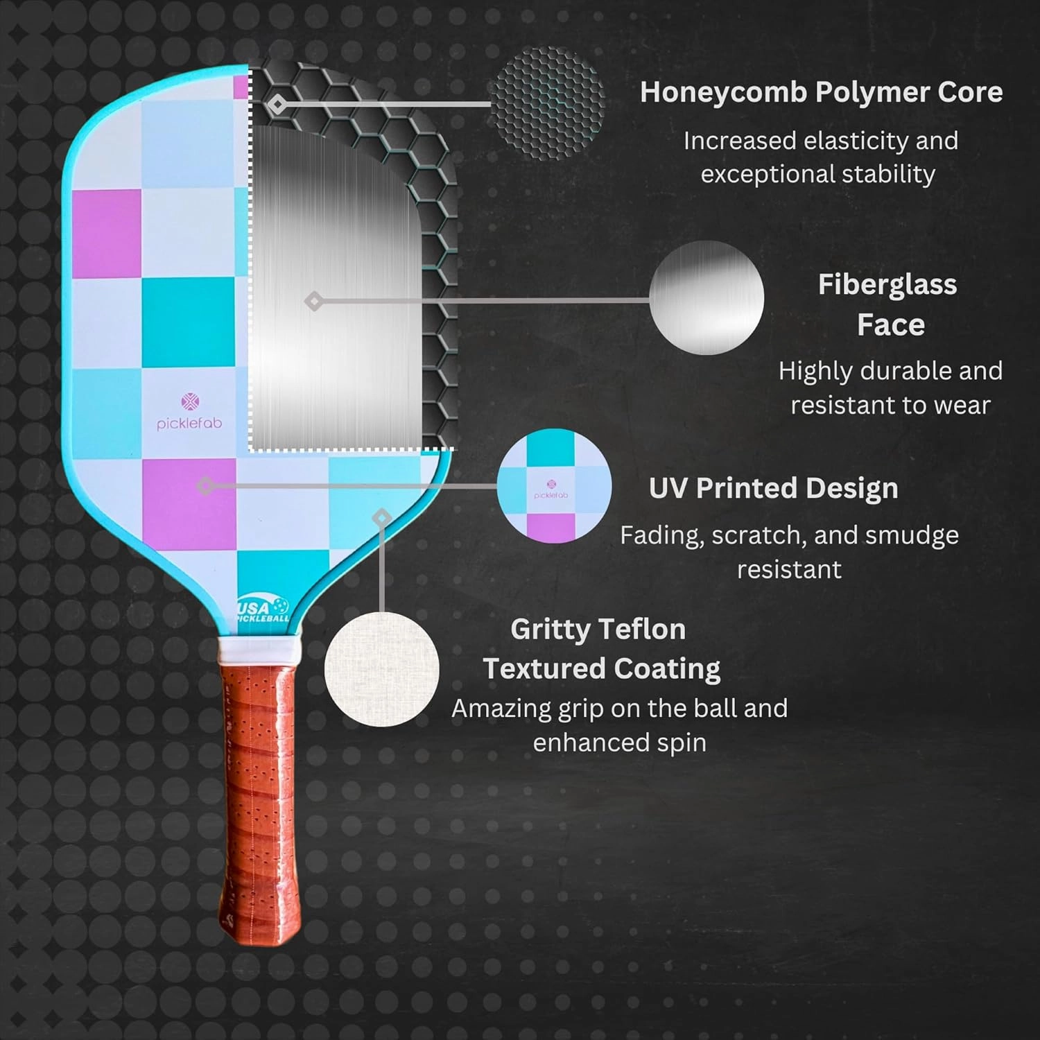 Pickleball Paddle for Women | Cute Pickleball Paddles with Textured Fiberglass Surface | Lightweight 8oz, 16mm Core, 16.5” Length | Ergonomic Grip Womens Pickleball Paddle