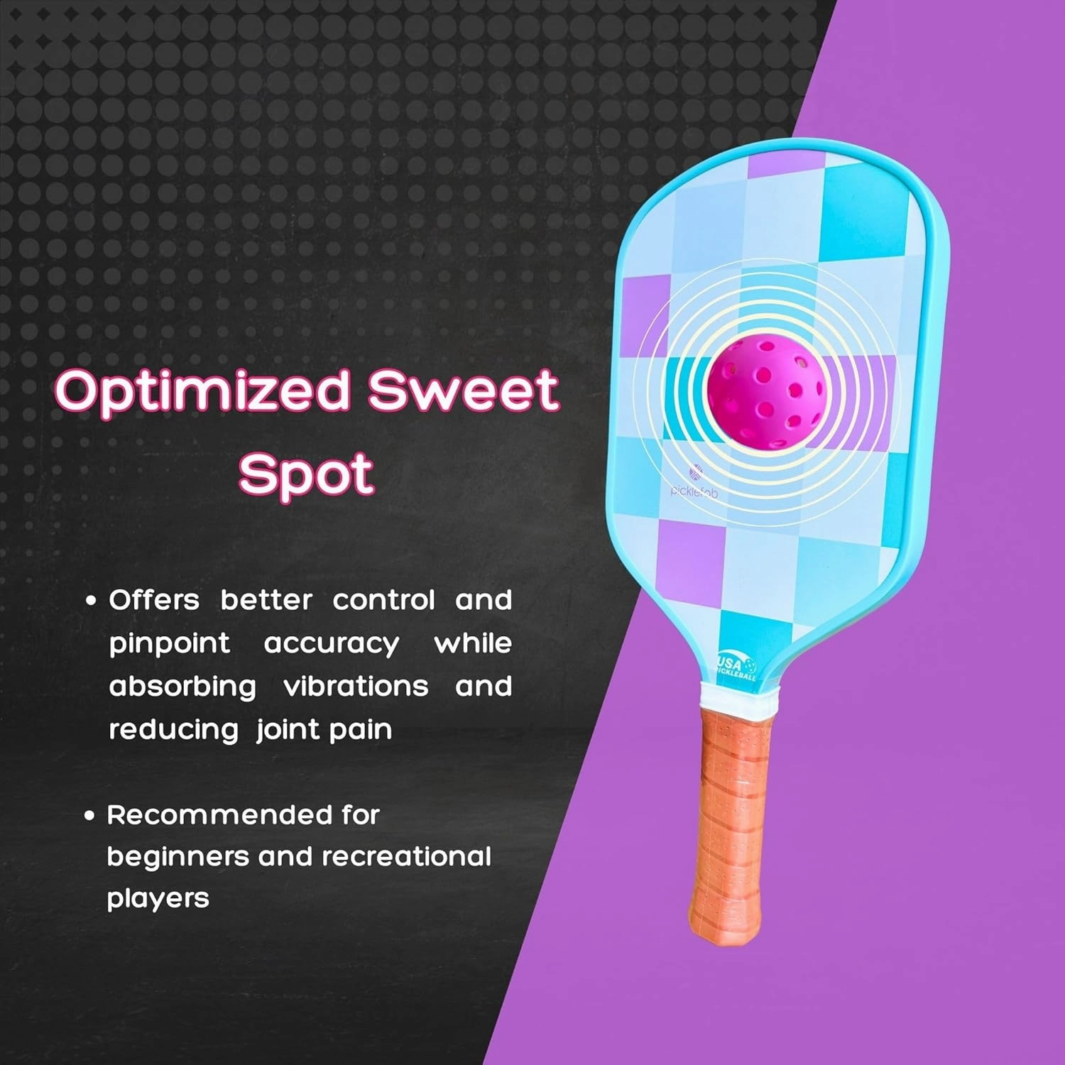 Pickleball Paddle for Women | Cute Pickleball Paddles with Textured Fiberglass Surface | Lightweight 8oz, 16mm Core, 16.5” Length | Ergonomic Grip Womens Pickleball Paddle