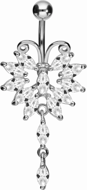 PIERCINGLINE surgical steel dangle belly button piercing with big butterfly - belly button ring surgical steel, gold, silver, rosegold piercing - new version with improved durability