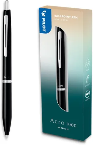 Pilot - Premium Acro 1000 Black ballpoint pen in gift box - Ultra soft ink for unparalleled writing smoothness - Refillable and retractable ballpoint pen - Black ink - Medium point