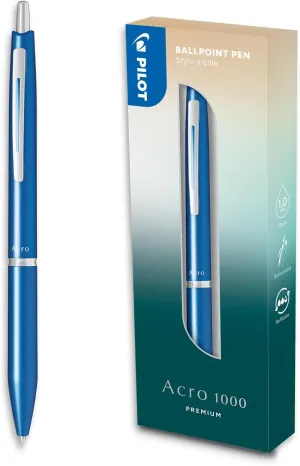 Pilot - Premium Acro 1000 Sky Blue ballpoint pen in gift box - Ultra soft ink for unparalleled writing smoothness - Refillable and retractable ballpoint pen - Black ink - Medium point
