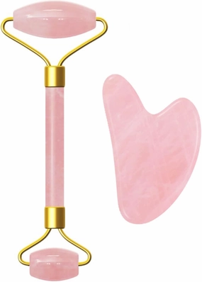 Pink Rose Quartz Jade Massager Roller Gouache Scraper Set Natural Crystal Stone Gua Sha Board Face Tool,type 1