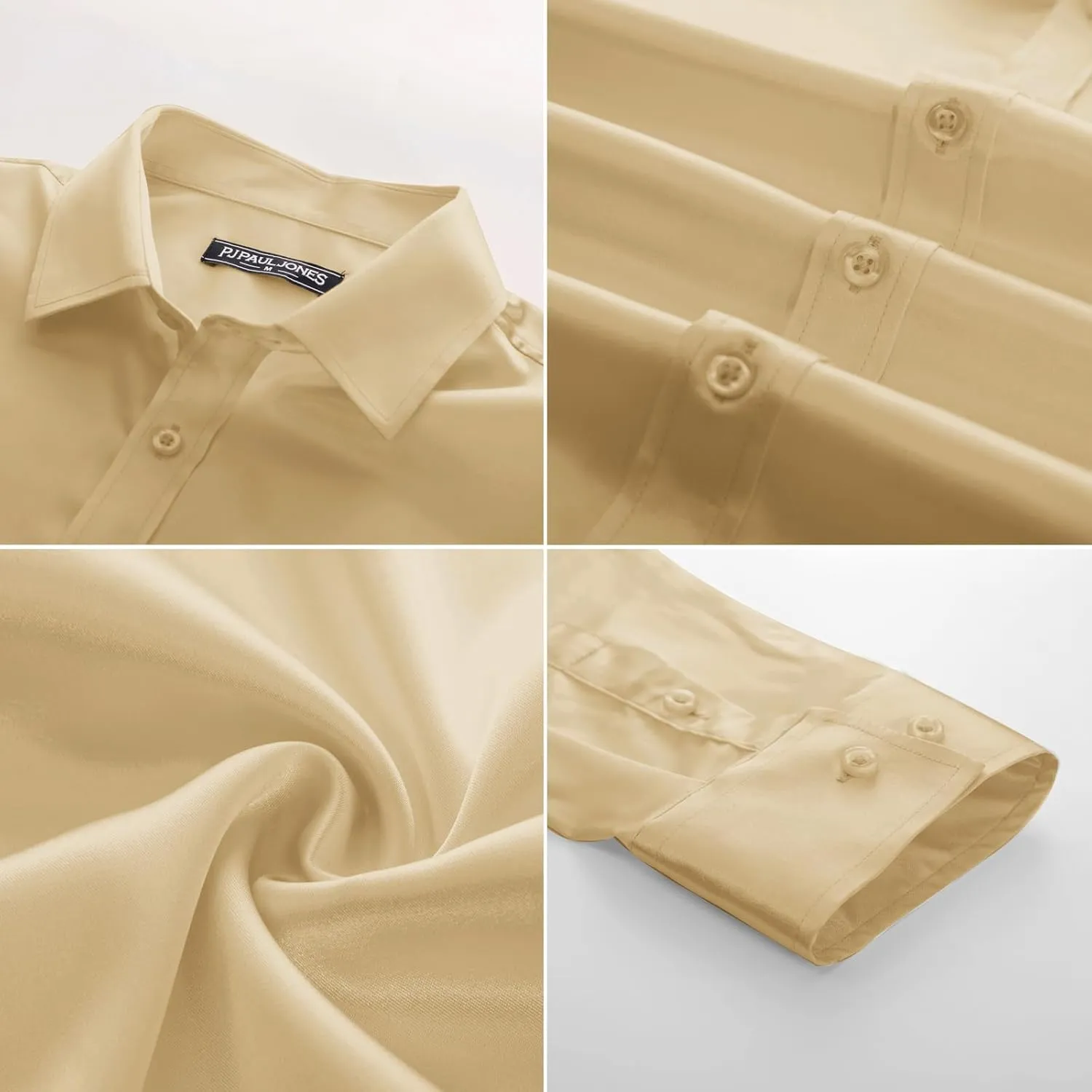 PJ PAUL JONES Men's Shiny Satin Dress Shirts Long Sleeve Button Down Silk Shirt with Bow Tie