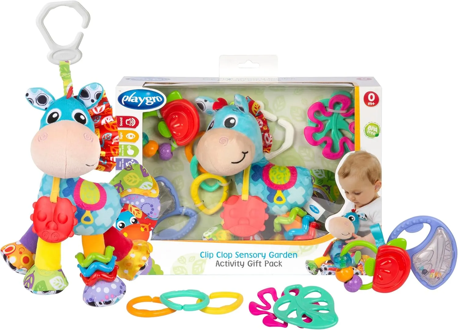 Playgro Clip Clop Sensory Garden Activity Gift Pack - Versatile Crib and Stroller Toys for Infants 0  Months - STEM-Infused Learning for Teething & Sensory Development