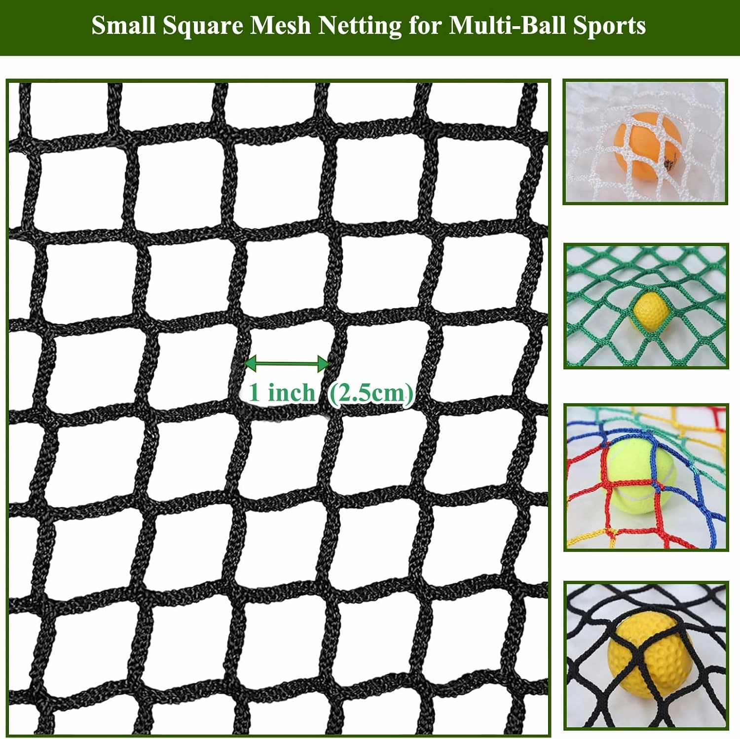 Playground Rope Net Kids Safety Net,Balcony/Stair Railing Guard,Toy & Sports Equipment Barrier Mesh Anti-Fall Rope Netting,Knotless Polyester Cargo Net(Size:3.2x6.5ft (1mx2m),Color:Green)