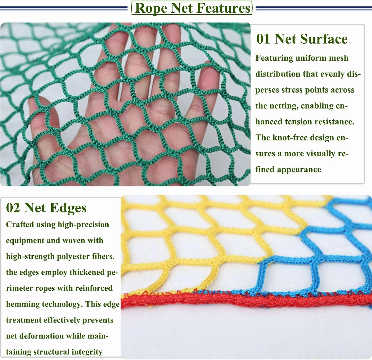 Playground Rope Net Kids Safety Net,Balcony/Stair Railing Guard,Toy & Sports Equipment Barrier Mesh Anti-Fall Rope Netting,Knotless Polyester Cargo Net(Size:3.2x6.5ft (1mx2m),Color:Green)