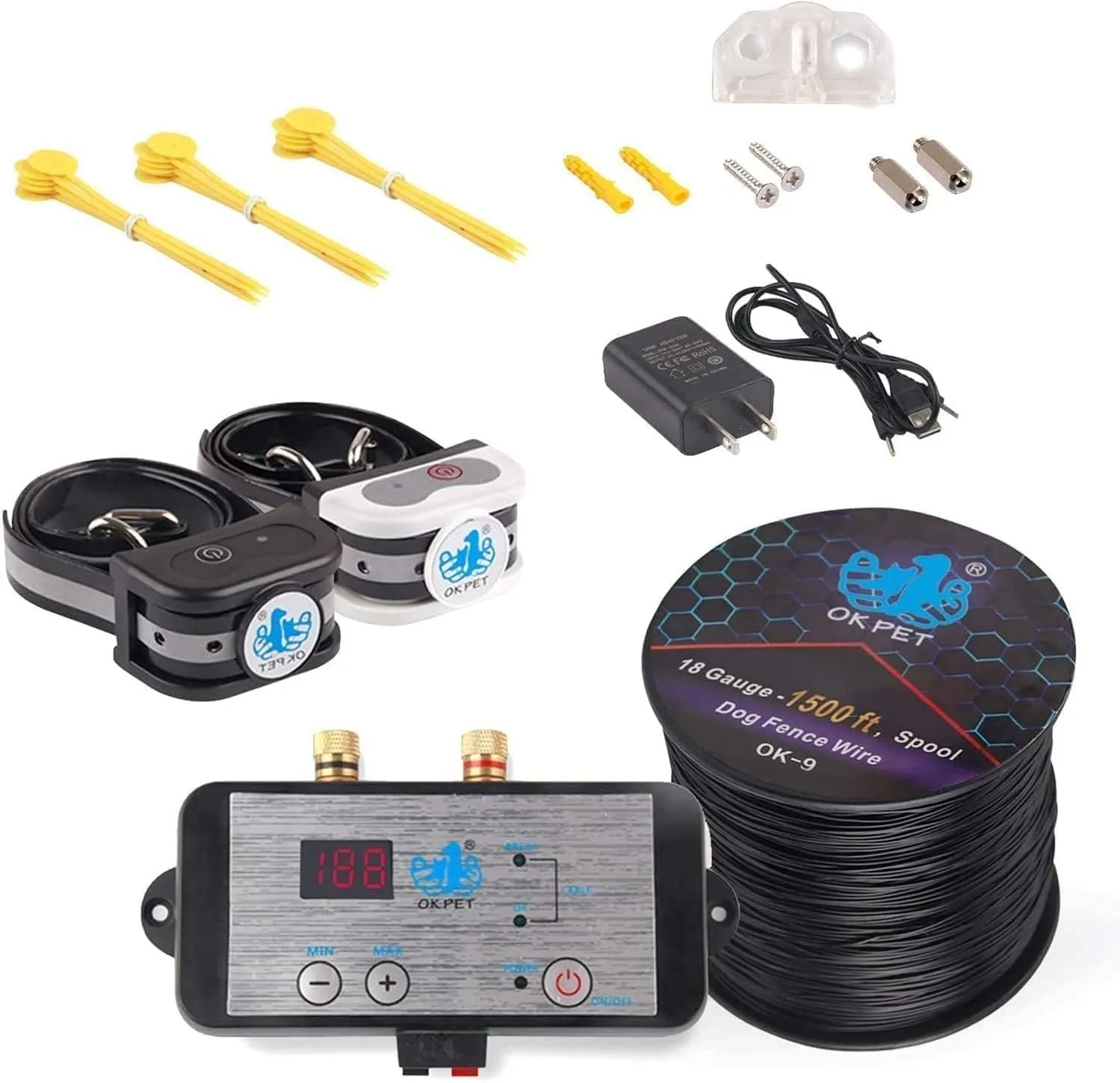 Plkm Electric Dog Fence Pet Wired Container System, Underground Wire Dog Fence Containment System, In-Ground Pet Fence 1500 Feet Dog Boundary Container, Waterproof Rechargeable Receiver