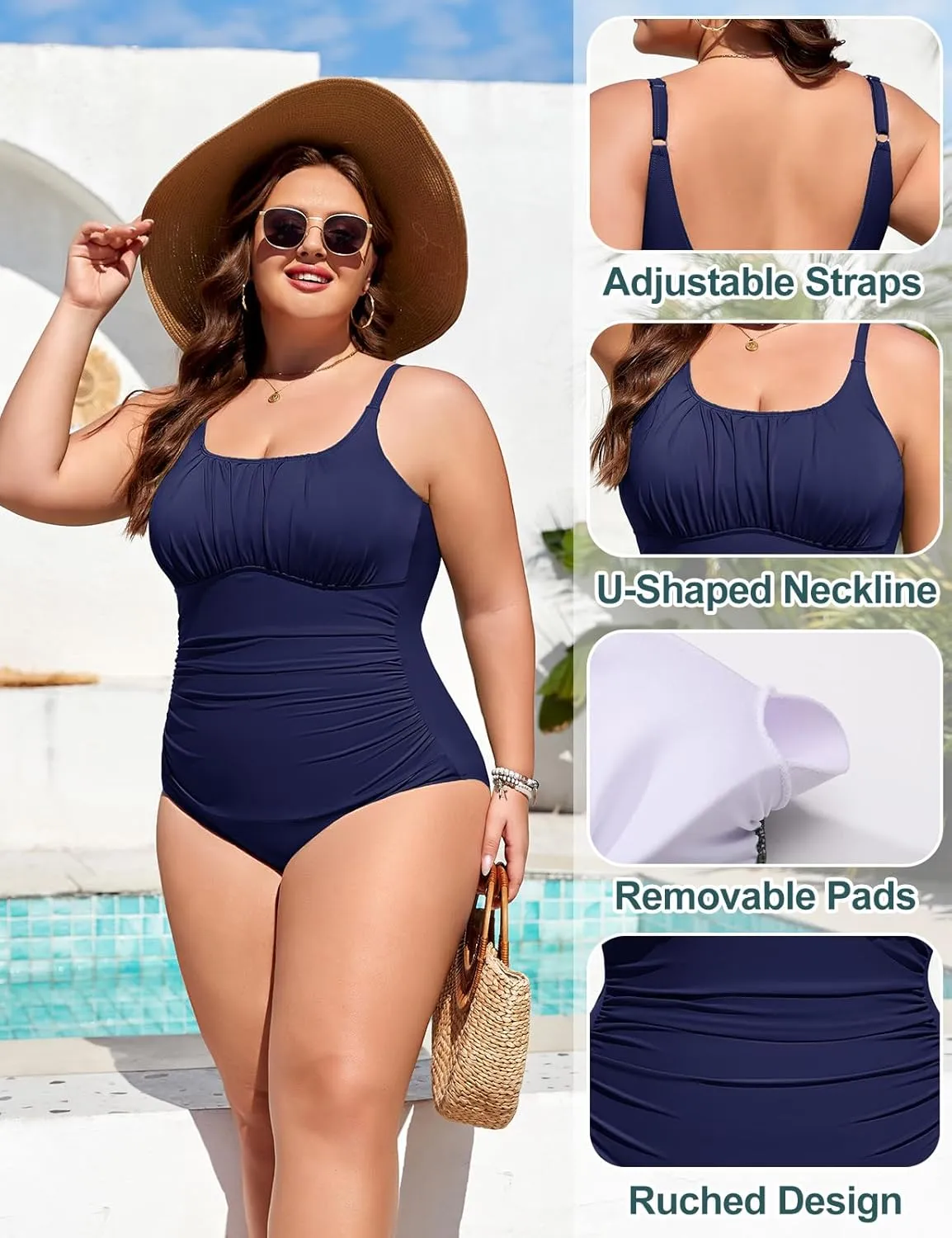 Plus Size Bathing Suit for Women Tummy Control One Piece Swimsuit Push Up Modest Swim Suits Adjustable Straps L-4XL