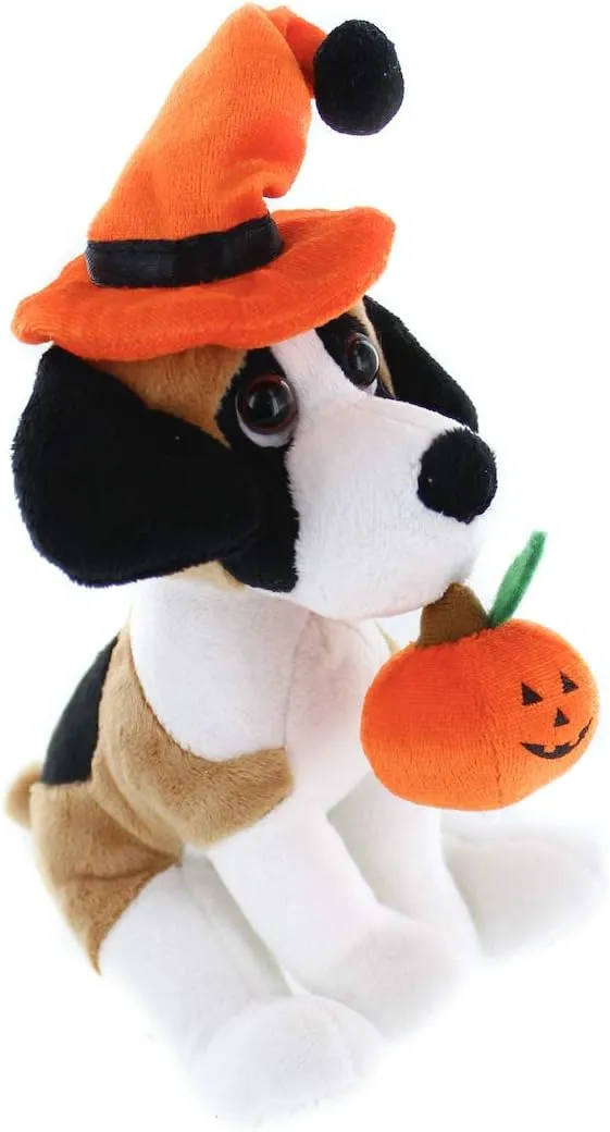 Plushland Halloween Pawpals 8 inches Puppy Dog Plush Stuffed Toy Comes with Hat and Halloween Jack O Lantern - Pumpkin for Kids on This Holiday (Beagle)