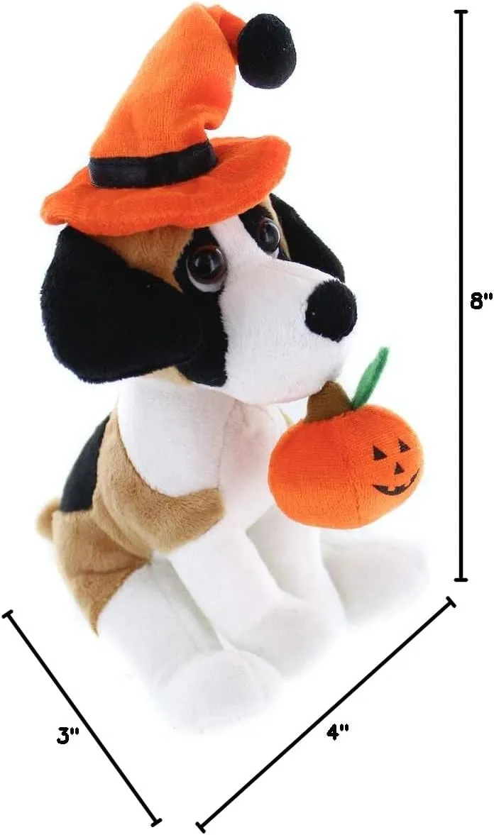 Plushland Halloween Pawpals 8 inches Puppy Dog Plush Stuffed Toy Comes with Hat and Halloween Jack O Lantern - Pumpkin for Kids on This Holiday (Beagle)