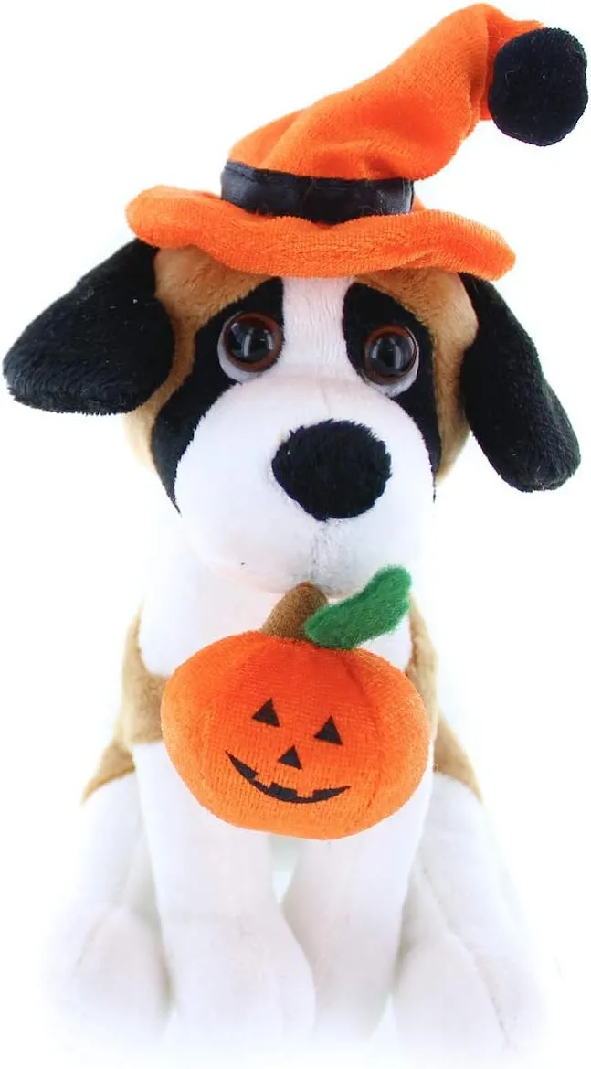 Plushland Halloween Pawpals 8 inches Puppy Dog Plush Stuffed Toy Comes with Hat and Halloween Jack O Lantern - Pumpkin for Kids on This Holiday (Beagle)
