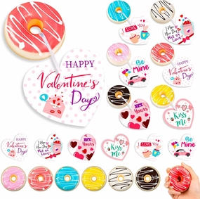 Poen 24 Sets Valentine's Day Classroom School Exchange Gifts for Kids 24 Donut Stress Ball Bulk 24 Heart Cutout Cards for Valentines Classroom Gift Squeeze Stress Relief Ball Toys School Party Favor