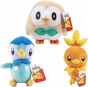 Pokémon 8" Bird Type Plush 3-Pack - Torchic, Piplup, Rowlet Starters - Officially Licensed - Authentic Soft Stuffed Animal Toy Figures - Gift for Kids, Boys, Girls - 2 
