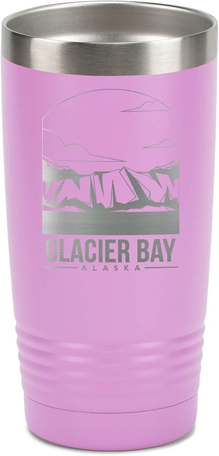 Polar Camel, United States National Parks, Bright Purple 20 Ounce, Stainless Steel, Vacuum Insulated Travel Tumbler Mug With Clear Lid, Glacier Bay Alaska