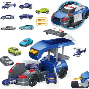 Police Car Rescue Truck Toys, Kids Toy Cars Mini Police Vehicles Helicopter Pickup Trucks SUV, Open Doors, Toy Car for Boys 3-9, Birthday Gifts for Over 3 Years Old Boy Girls, Blue