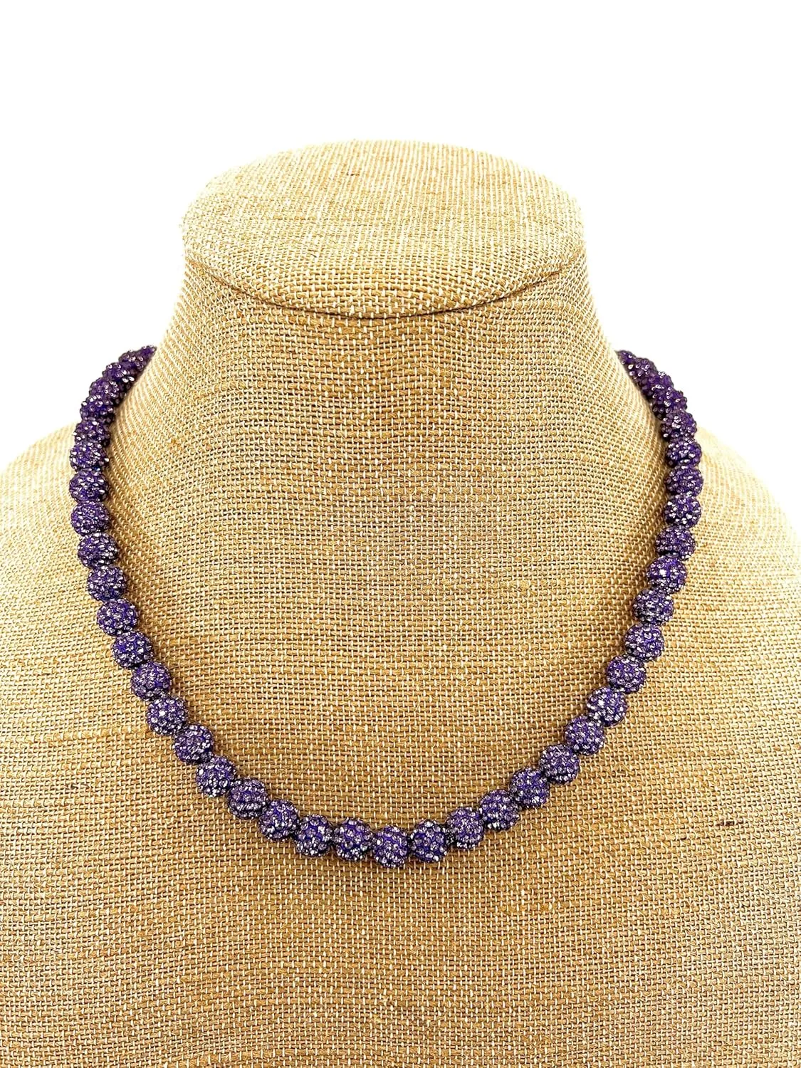 Pollyanna Baseball Player Necklace | Shamballa Beaded Necklace | Pavé Rhinestone | Disco Ball Necklace (22, Purple)