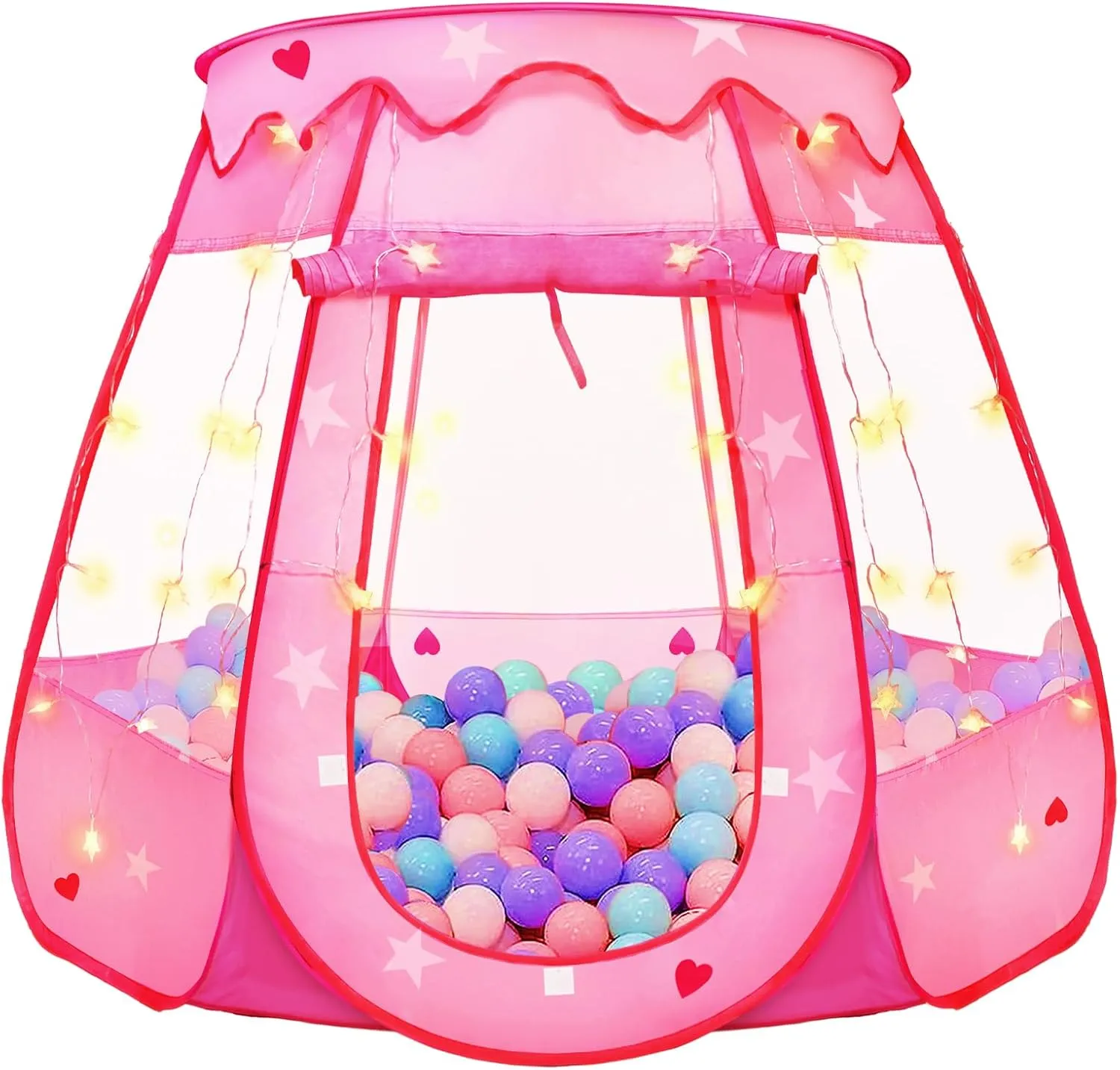 Pop Up Princess Tent with Star Light, Toys for 1 2 3 Year Old Girl Birthday Gift, Ball Pit for Baby 12-18 Month, Foldable Kids Play Tent for Toddler 1-3, One Year Old Girl Toy Indoor Outdoor