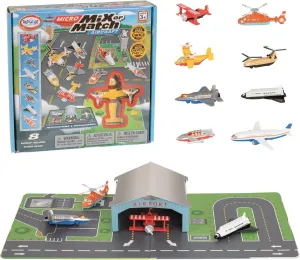 POPULAR PLAYTHINGS Mix or Match Vehicles, Magnetic Snap Toy Play Set, Micro Aircraft with Airplane Helicopter and More, Playmat Included