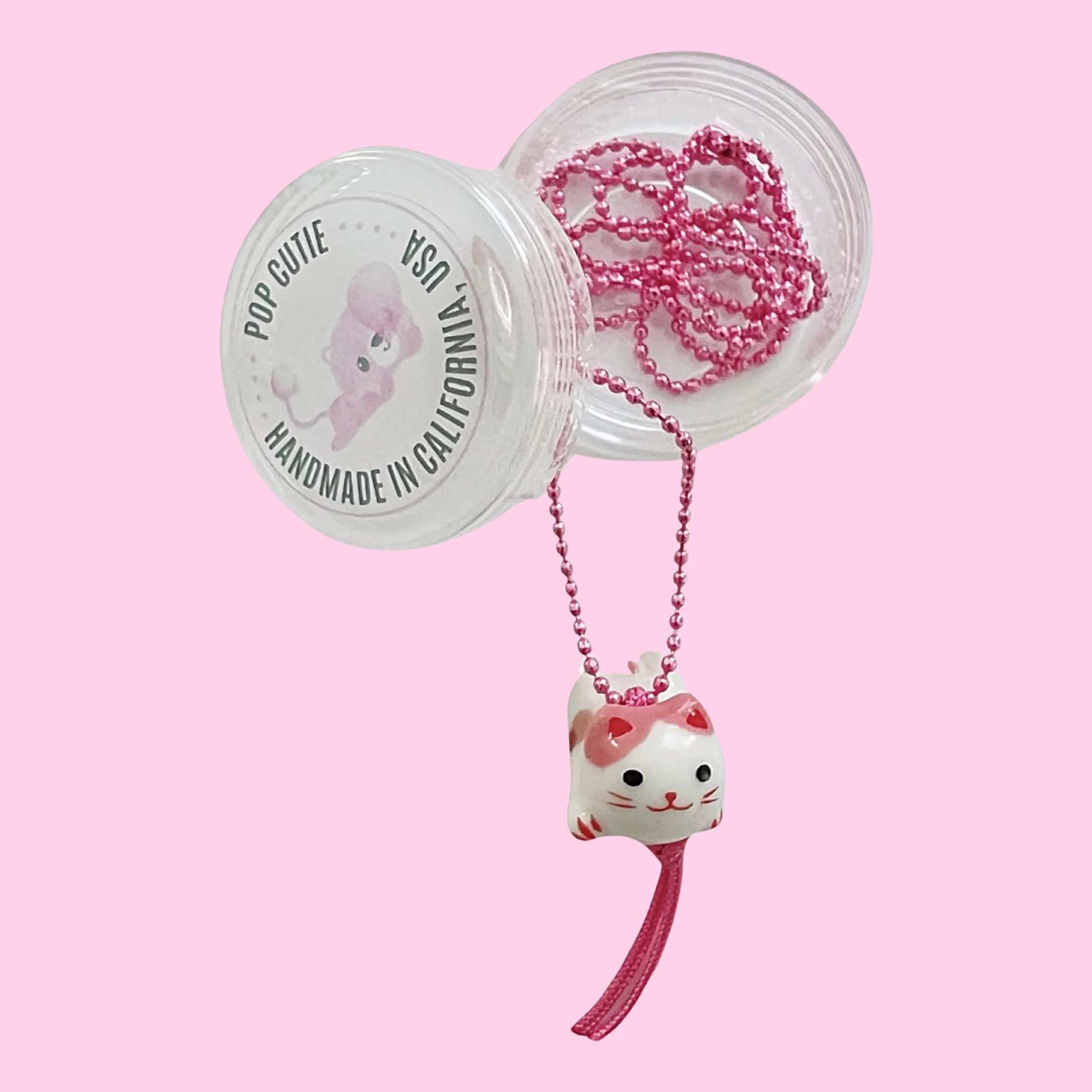 Porcelain Kitty Necklace Pink - handmade
