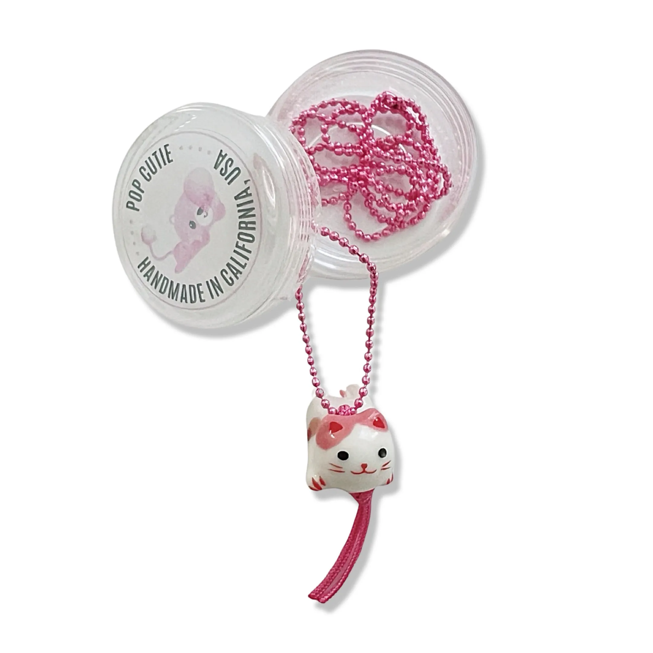 Porcelain Kitty Necklace Pink - handmade