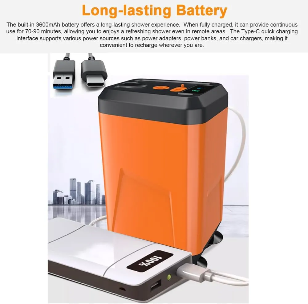 Portable Electric Shower Rechargeable Shower Pump High Pressure Electric Outdoor Camp Shower Pump Support 3 Water Modes for Camping Hiking Backpacking Travel Car Pet