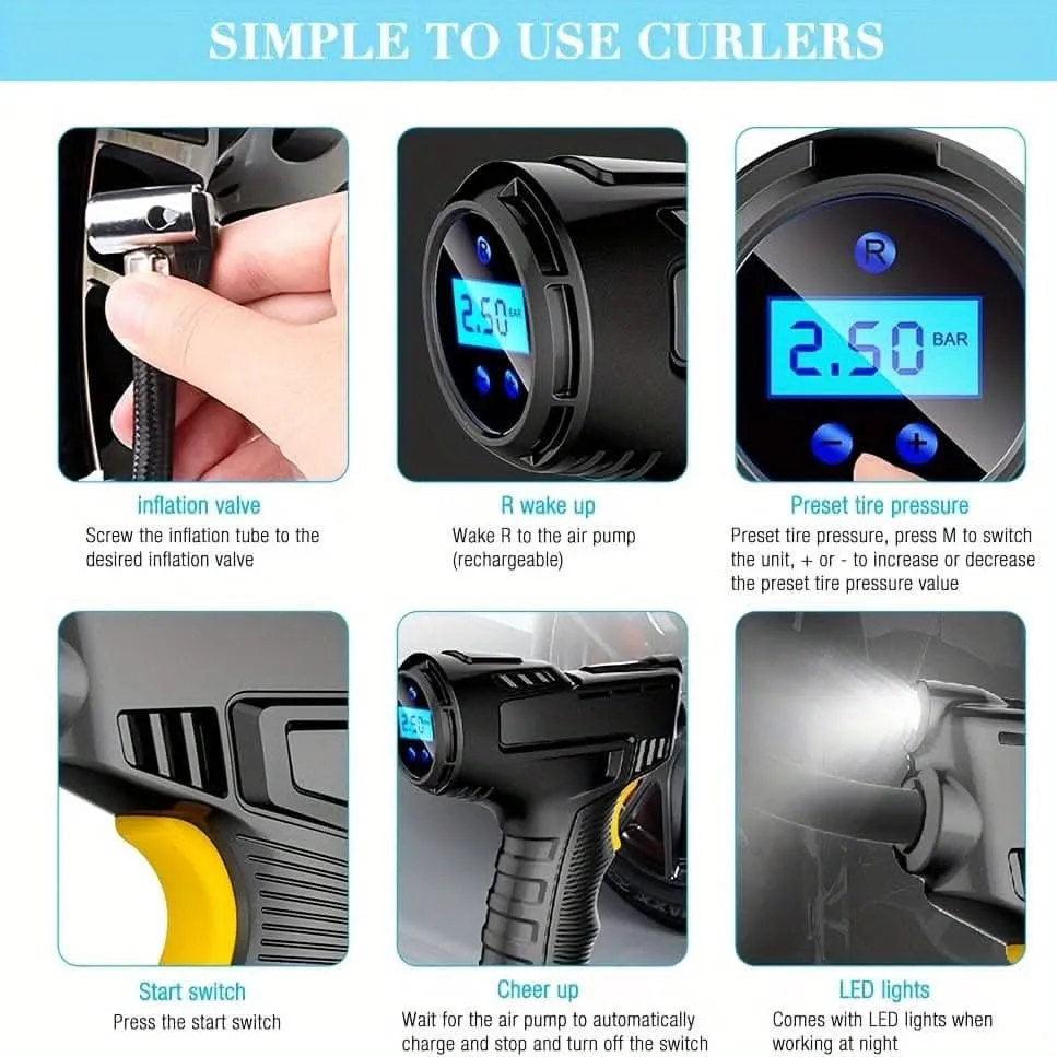 Portable Wireless Tire Inflator with LED Light