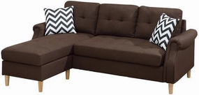 Poundex Furniture Fabric Reversible Sectional Sofa Set in Espresso Color