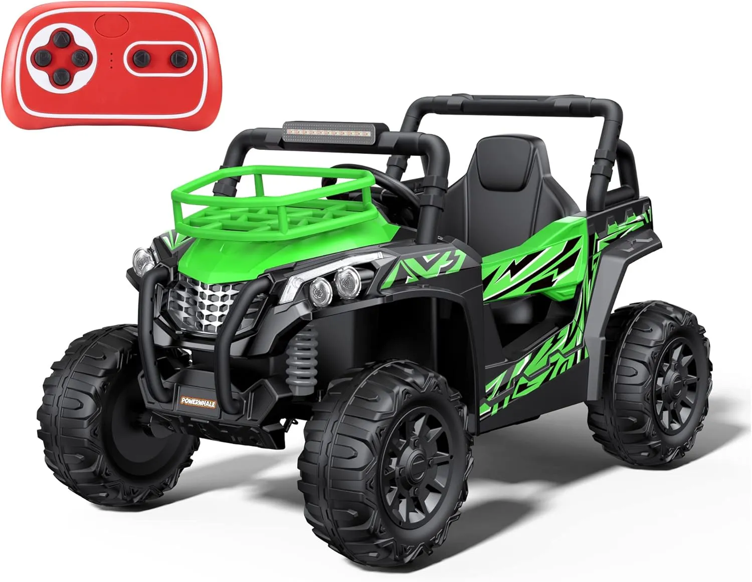 Powerwhale Ride On Car for Kids - 24V UTV Battery Powered Ride On Toys with Remote Control 4WD Kids Electric Car, 4.2Mph High Speed, Children's Green