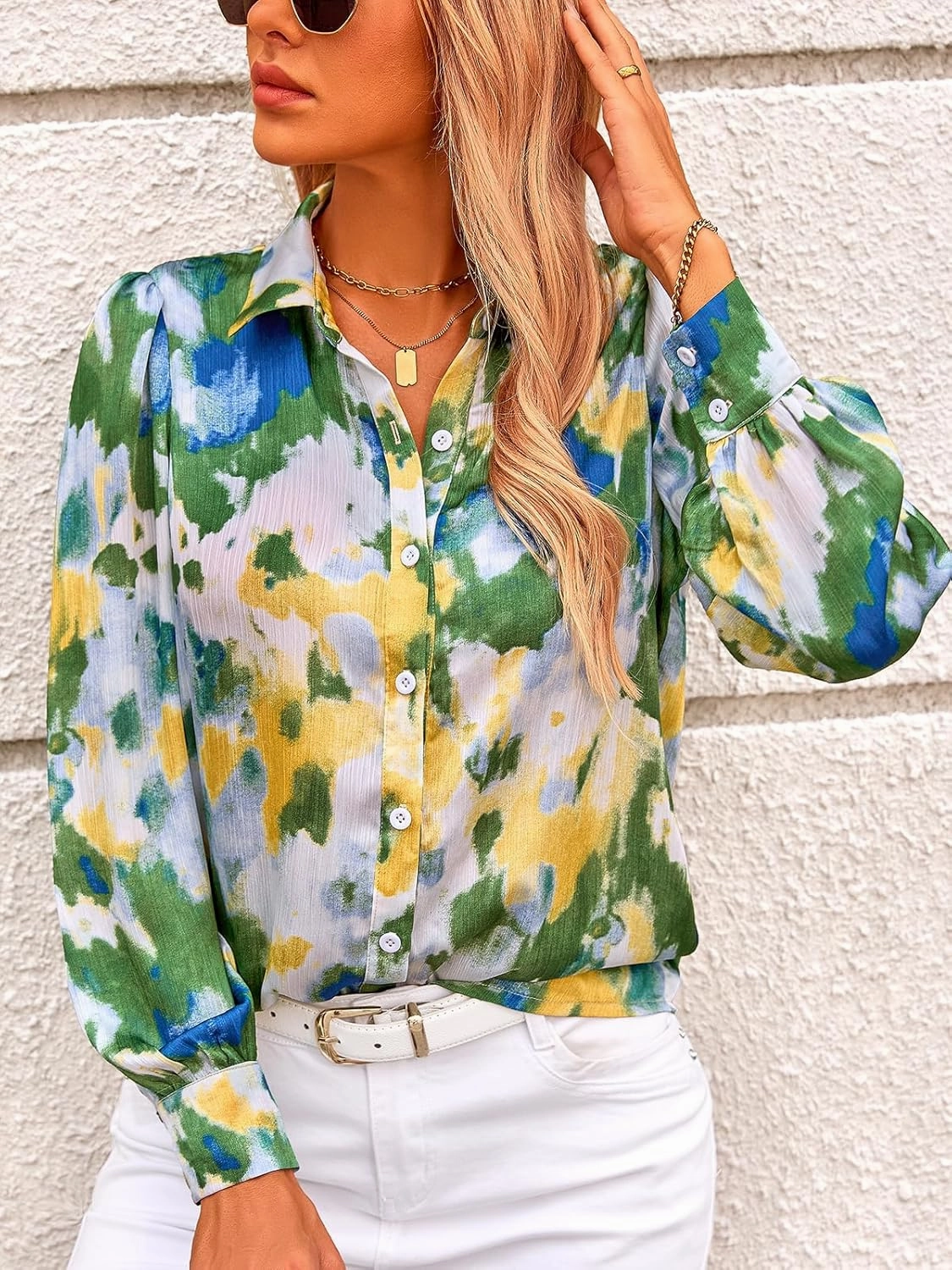 PRETTYGARDEN Women's Floral Blouses Dressy Casual V Neck Button Down Shirts Lantern Long Sleeve Boho Chiffon Spring Tops 2025
