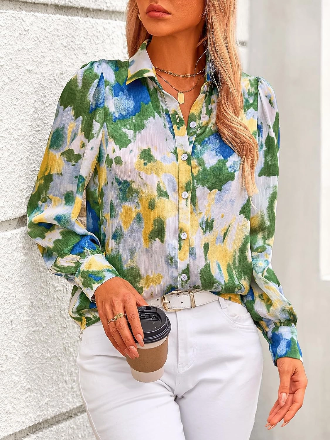 PRETTYGARDEN Women's Floral Blouses Dressy Casual V Neck Button Down Shirts Lantern Long Sleeve Boho Chiffon Spring Tops 2025