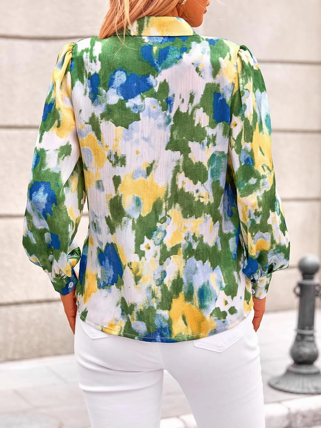 PRETTYGARDEN Women's Floral Blouses Dressy Casual V Neck Button Down Shirts Lantern Long Sleeve Boho Chiffon Spring Tops 2025