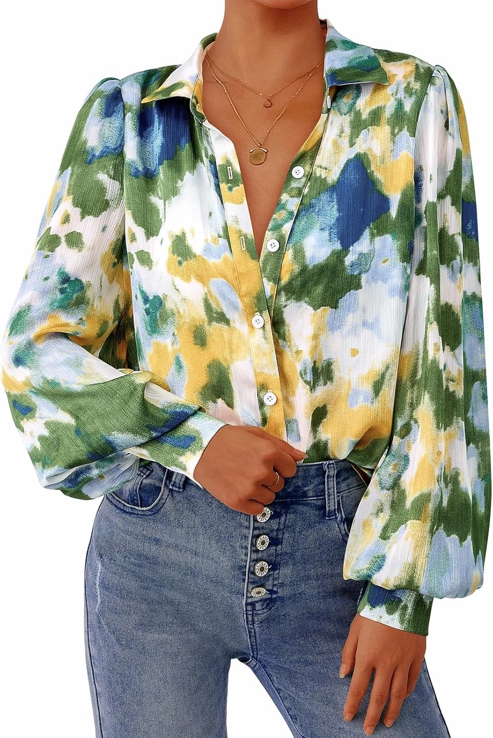 PRETTYGARDEN Women's Floral Blouses Dressy Casual V Neck Button Down Shirts Lantern Long Sleeve Boho Chiffon Spring Tops 2025