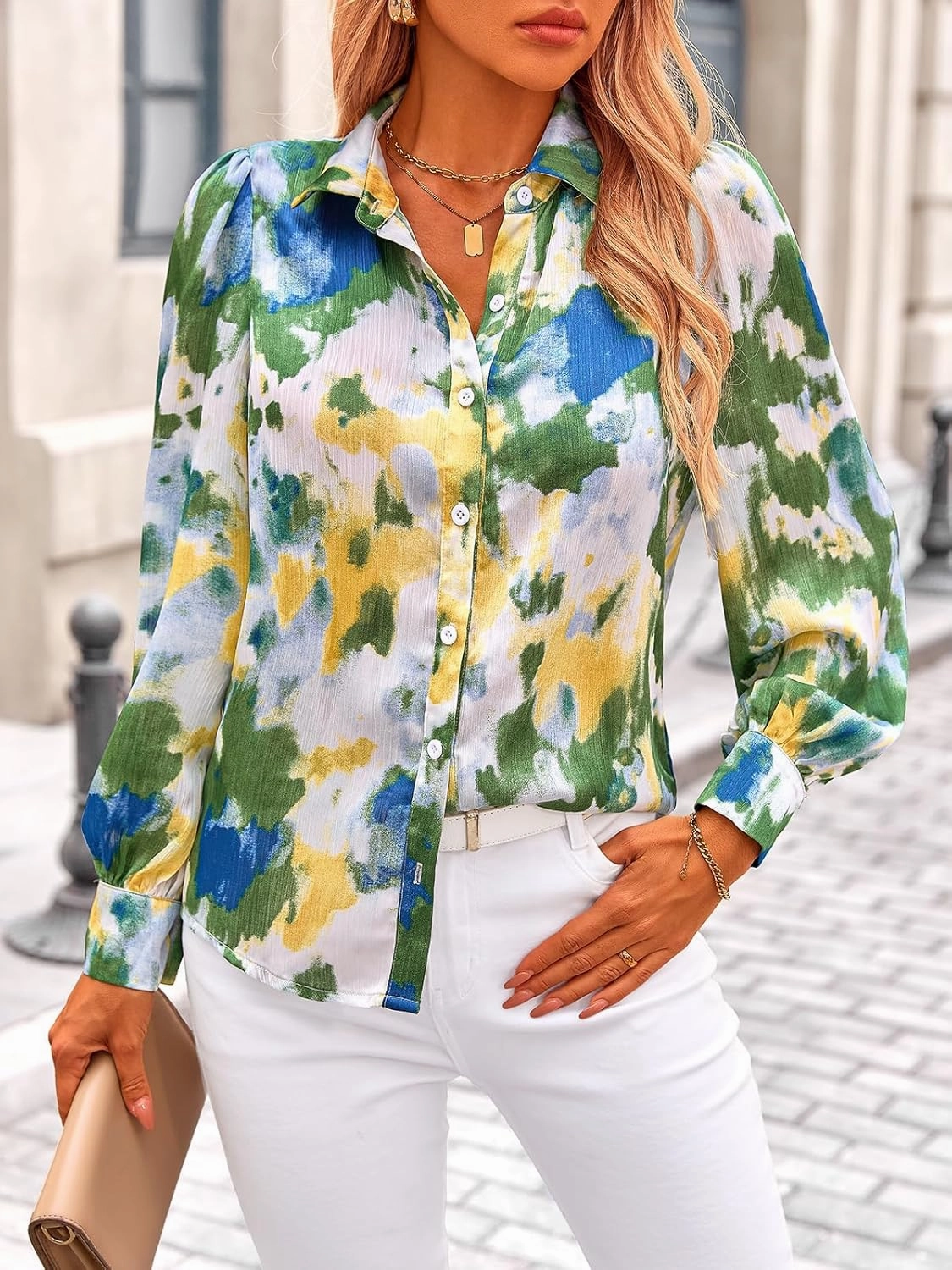 PRETTYGARDEN Women's Floral Blouses Dressy Casual V Neck Button Down Shirts Lantern Long Sleeve Boho Chiffon Spring Tops 2025