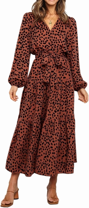 PRETTYGARDEN Womens Spring Long Sleeve Wrap V Neck Ruffle Floral Maxi Dress Casual Tie Waist Boho Chiffon Flowy Long Dresses
