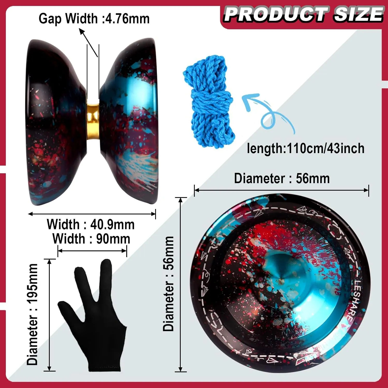 Professional Unresponsive Yoyo for Pros and Responsive Yoyos for Kids Beginners, Package Includes Replaceable Responsive Bearings, yo-yo Gloves, and 5 yo-yo Cords(Red Blue Black)