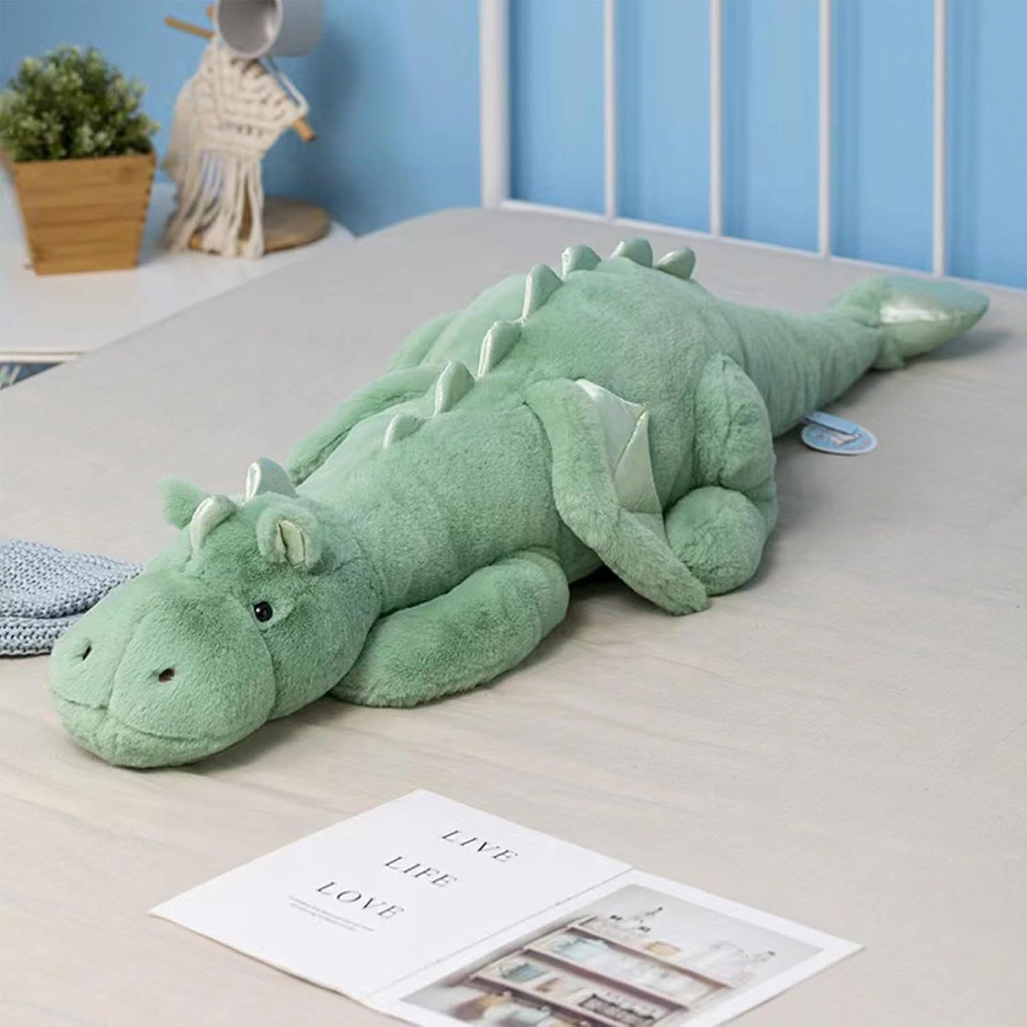 Pterosaur Stuffed Animal with Wings - Cute Soft Dinosaurs Plush Toys Little Flying Dragon Plushies Pillow Doll Christmas Birthday Gifts for Kids Boys Girls (Green,43.3inch/110cm)
